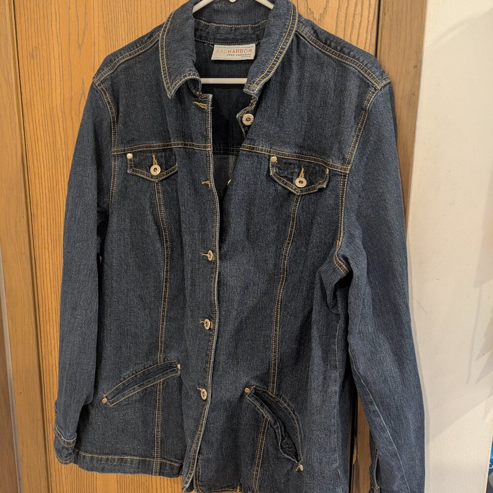 Sag Harbor Blue Denim Button Up Slant Pocket Jean Jacket -Women's Size 1X